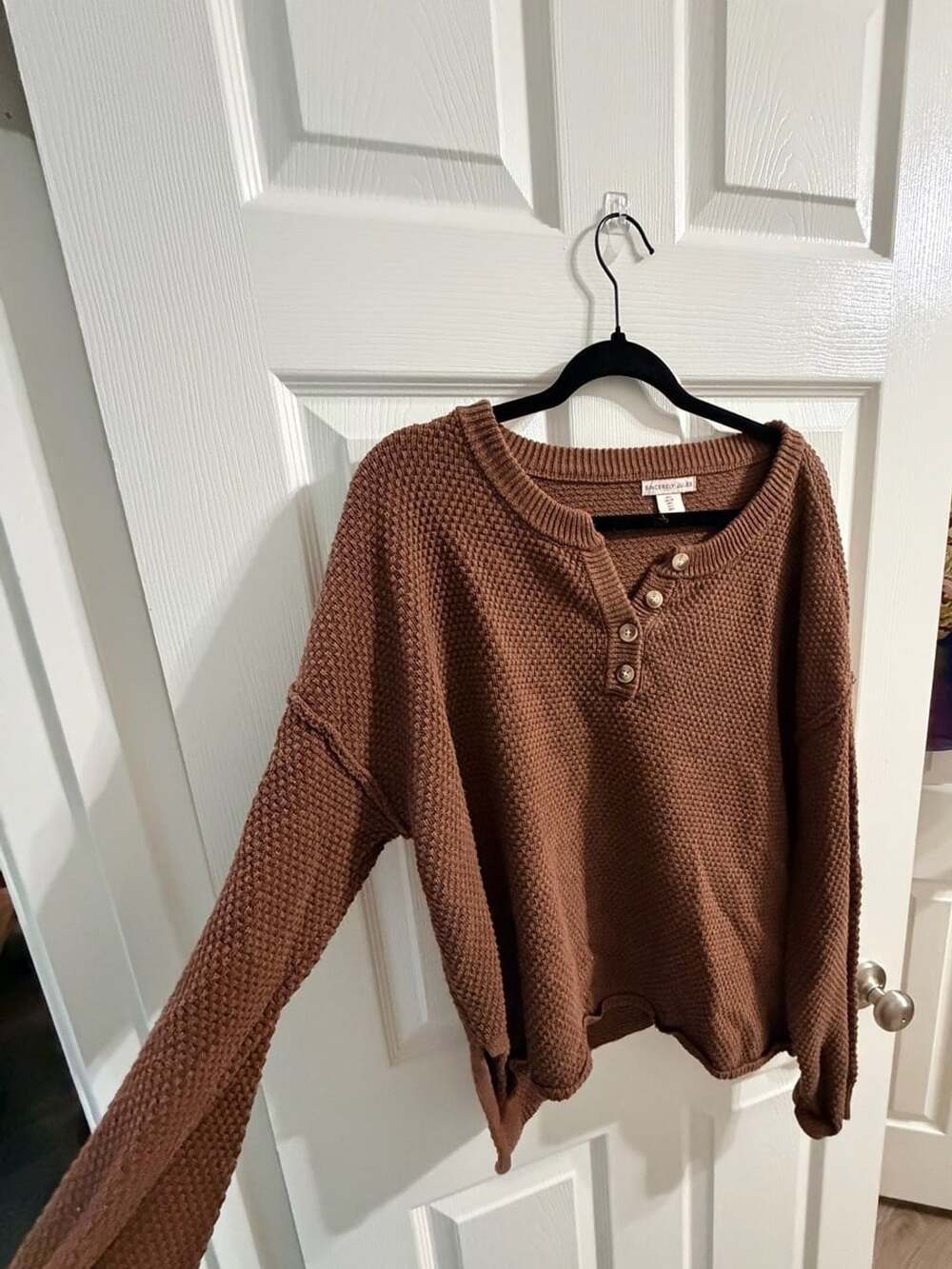 Sincerely Jules Henley Sweater Size L Brown Knit Pullover